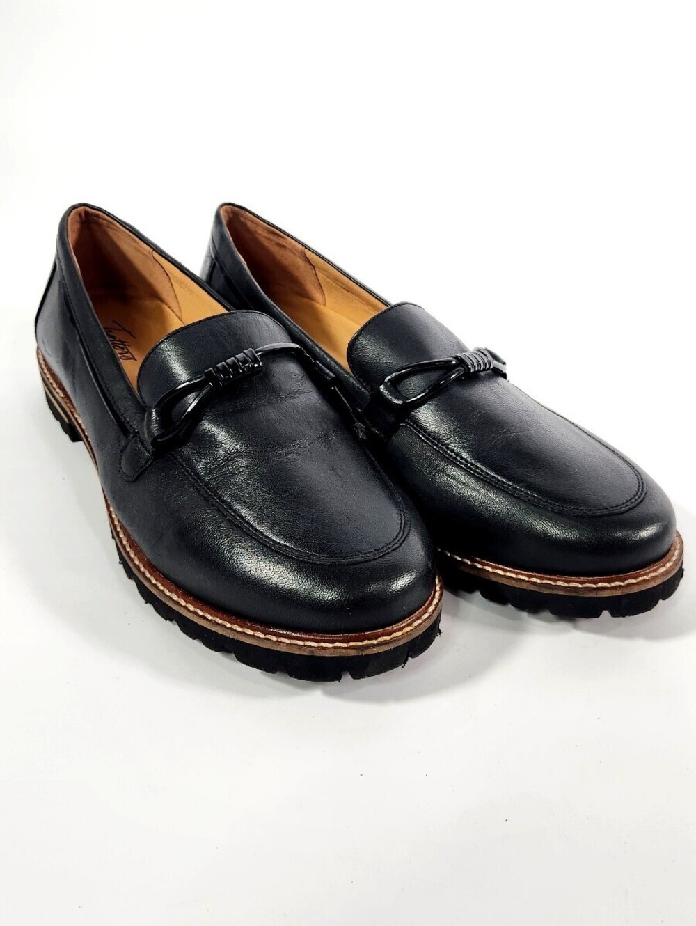 Trotters Black Leather Loafers with Lug Sole, Size 12